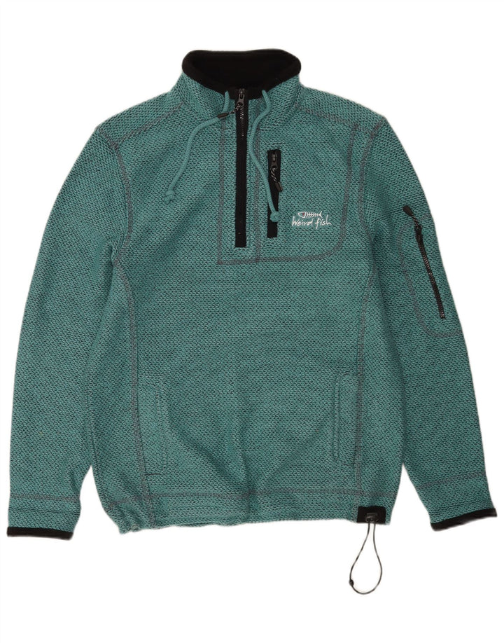 Weird Fish Hombre Gráfico Cremallera Cuello Sudadera Jersey Pequeño Algodón Turquesa