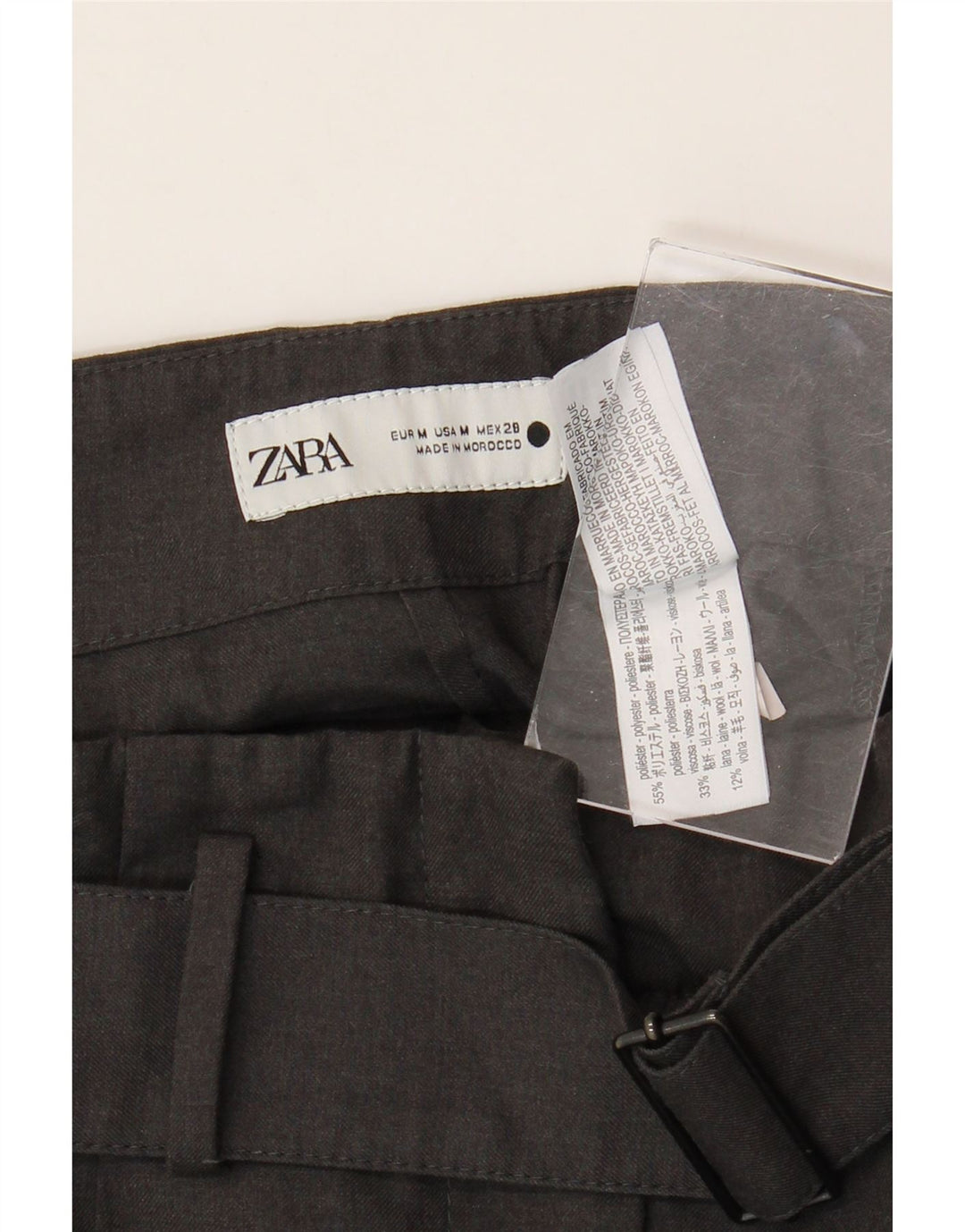 ZARA Mujer Pantalón Casual Pierna Ancha Mediano W28 L29 Poliéster Gris