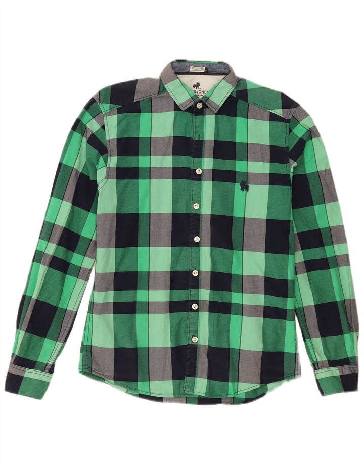 Jack & Jones Hombre Camisa De Franela De Algodón A Cuadros Verdes Pequeños