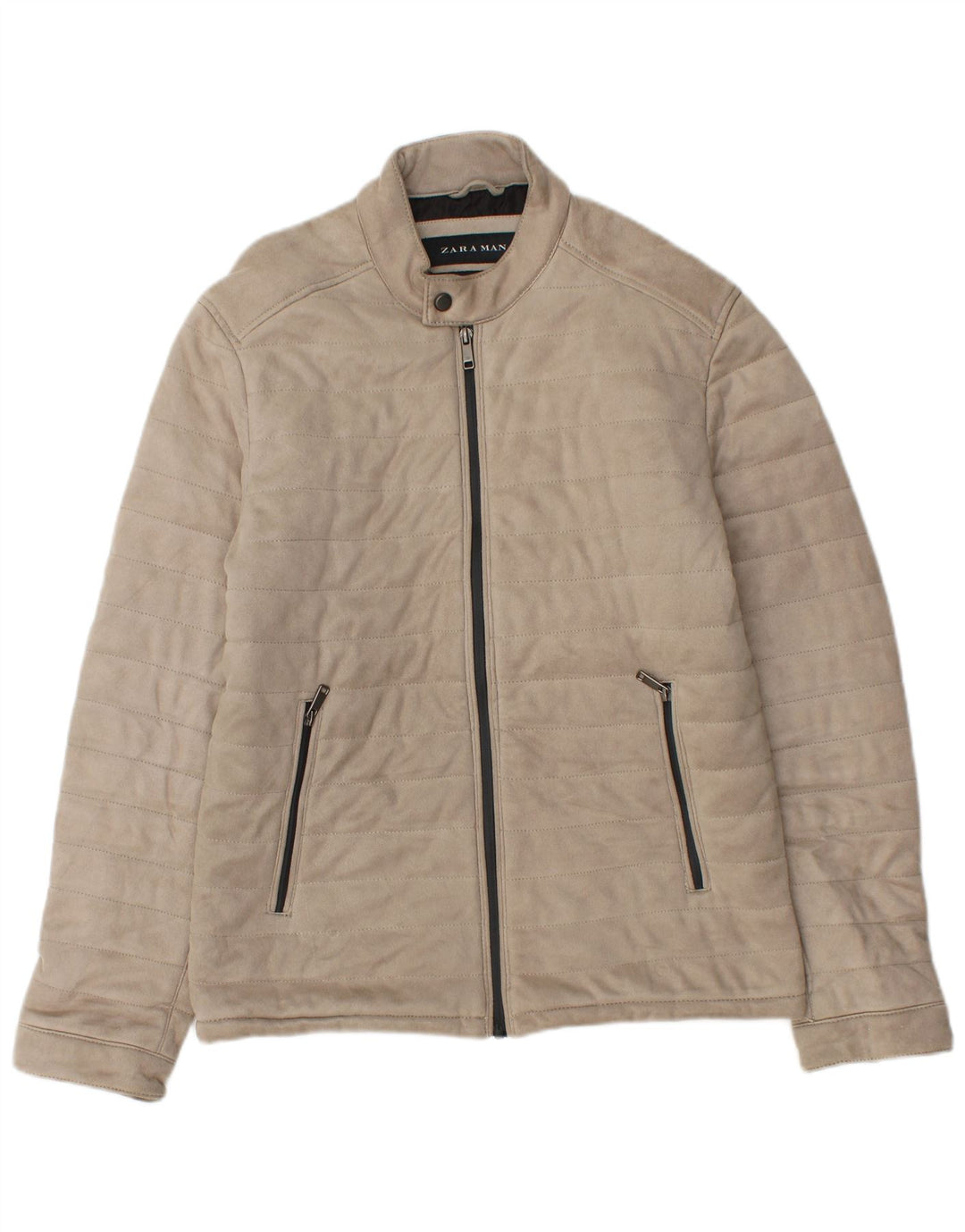 Zara Hombre Cazadora Bomber ES 38 Medio Beige Poliéster