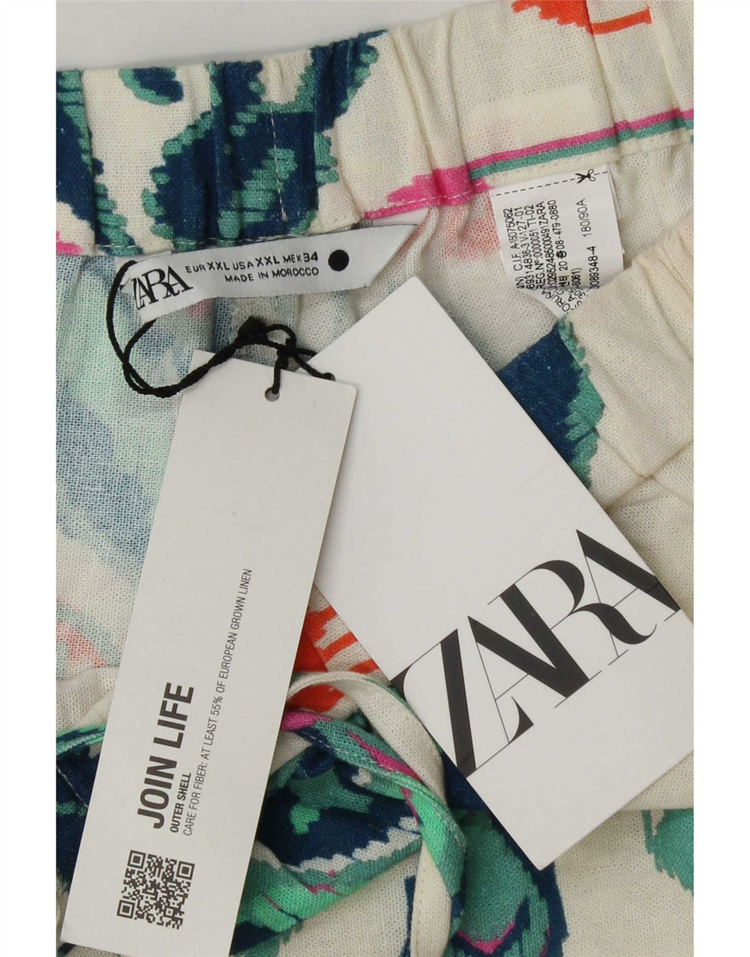 Zara Mujer Hot Pants 2XL W38 Blanco Ikat Lino