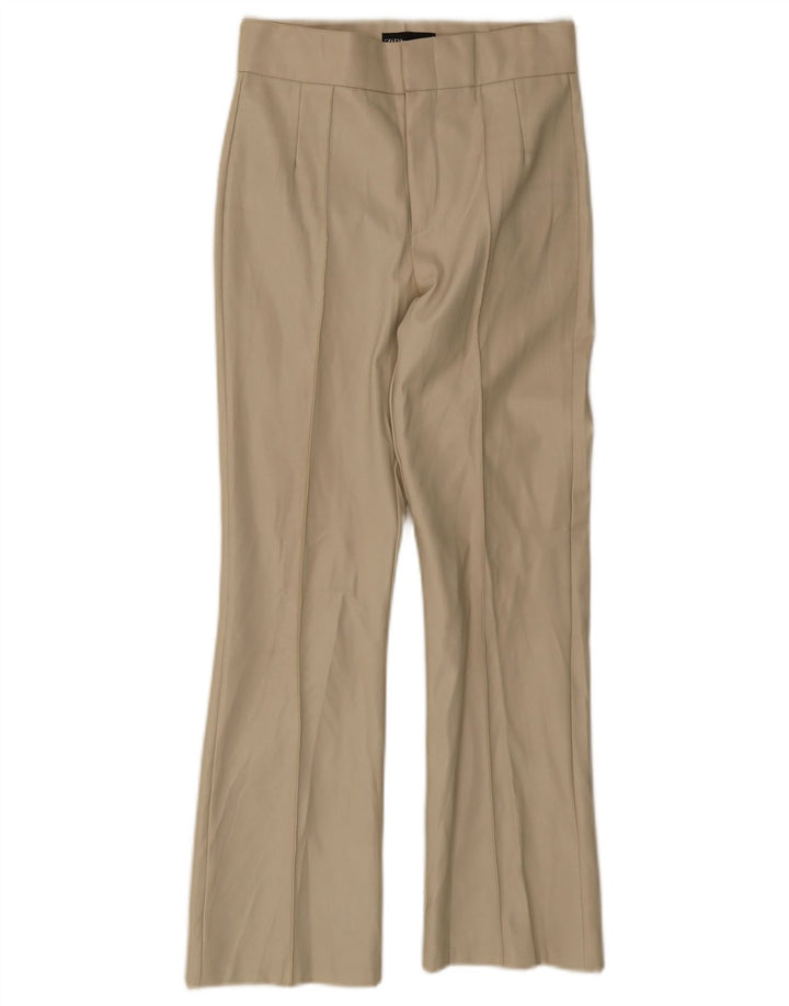 Zara Mujer Pantalón Casual Recto Small W26 L26 Poliéster Beige