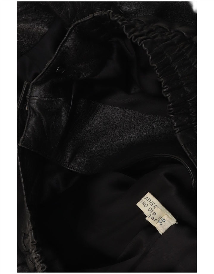 Vintage mujer chaqueta biker de cuero de gran tamaño EU 36 pequeño cuero negro