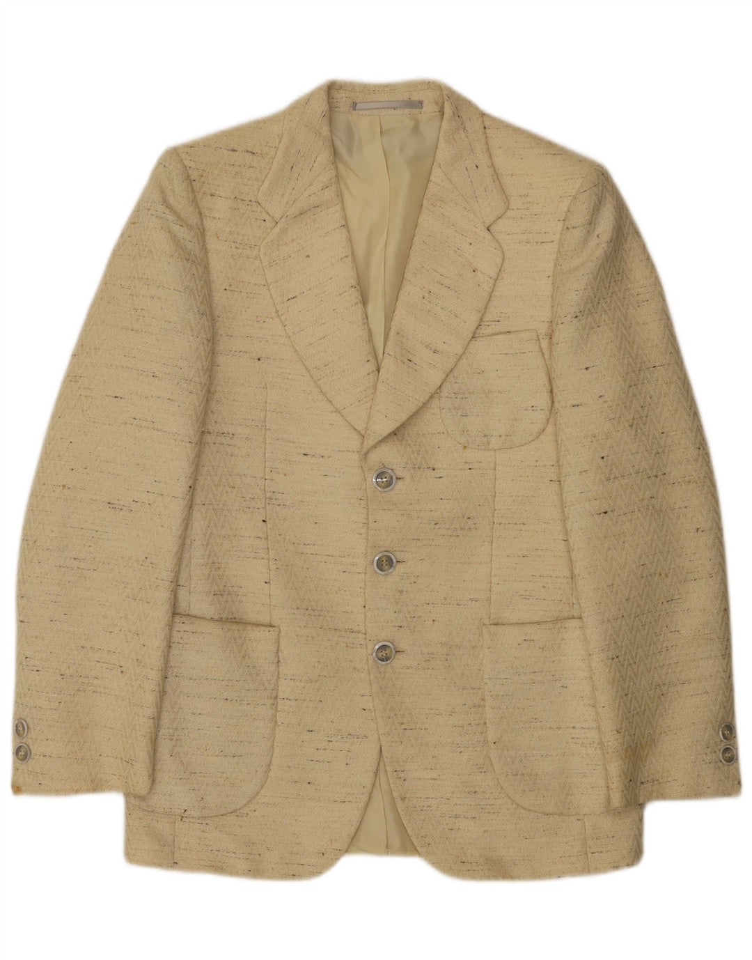 Vintage hombres 3 botones Blazer chaqueta IT 48 medio beige moteado lana virgen