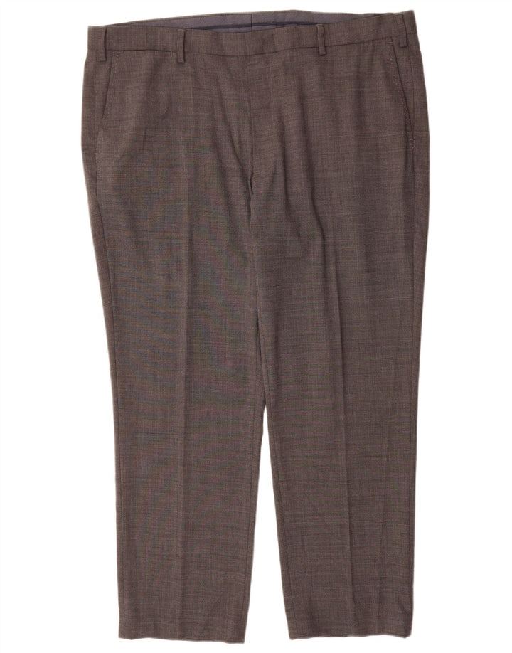Marks & Spencer Pantalones de traje rectos de corte regular para hombre W42 L29 Lana gris
