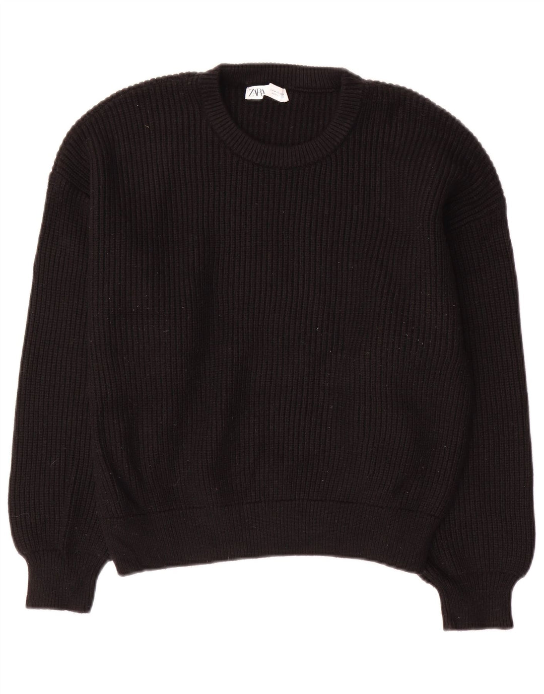 Zara - Jersey de cuello redondo para mujer, talla 40, talla mediana, viscosa negra