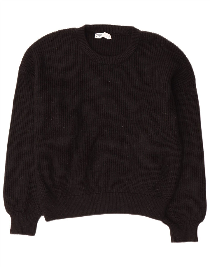 Zara - Jersey de cuello redondo para mujer, talla 40, talla mediana, viscosa negra
