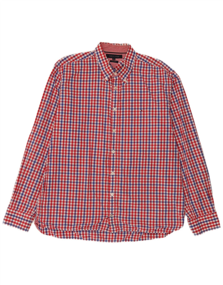 Tommy Hilfiger Camisa de ajuste personalizado para hombre XL Algodón a cuadros rojo