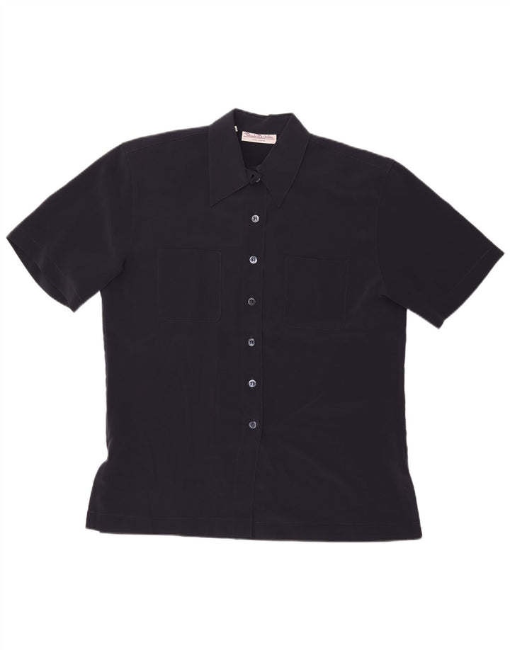 RENATO BALESTRA Blusa camisera de manga corta para mujer IT 44 Azul marino medio