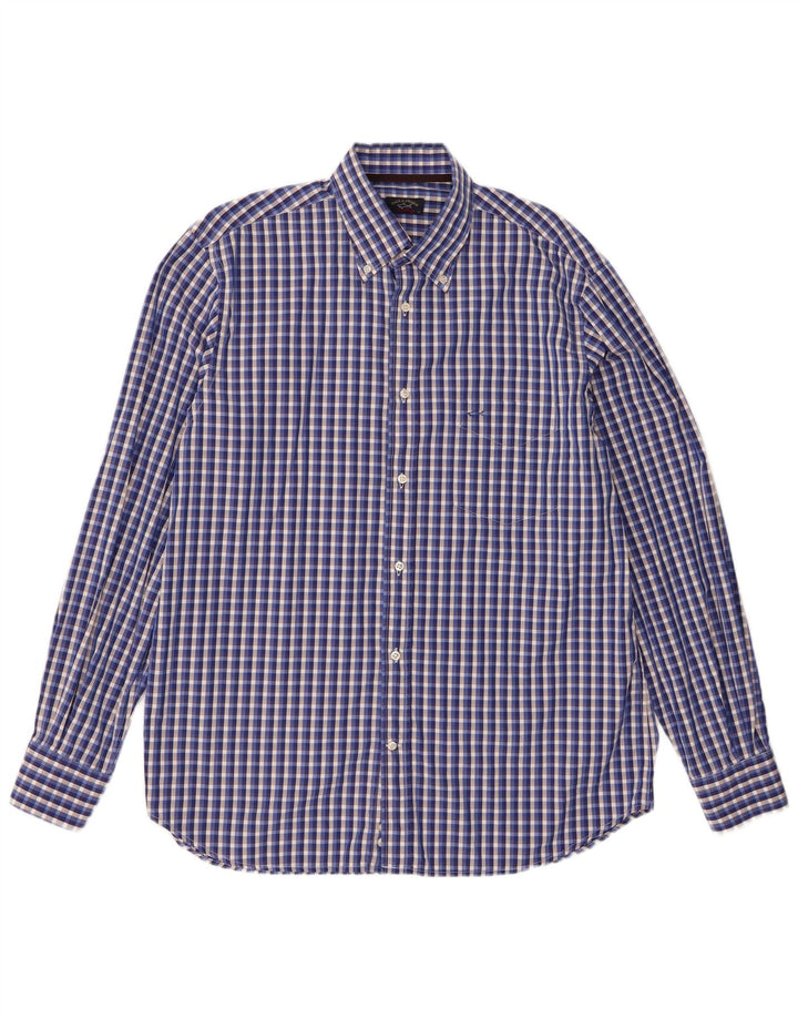 Paul & Shark Camisa para hombre Talla 42 Algodón a cuadros azul grande