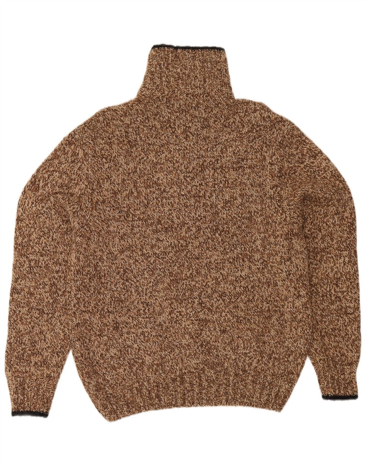 Jersey Zanolini Hombre con Cremallera y Cuello en Lana Moteada Marrón Medio
