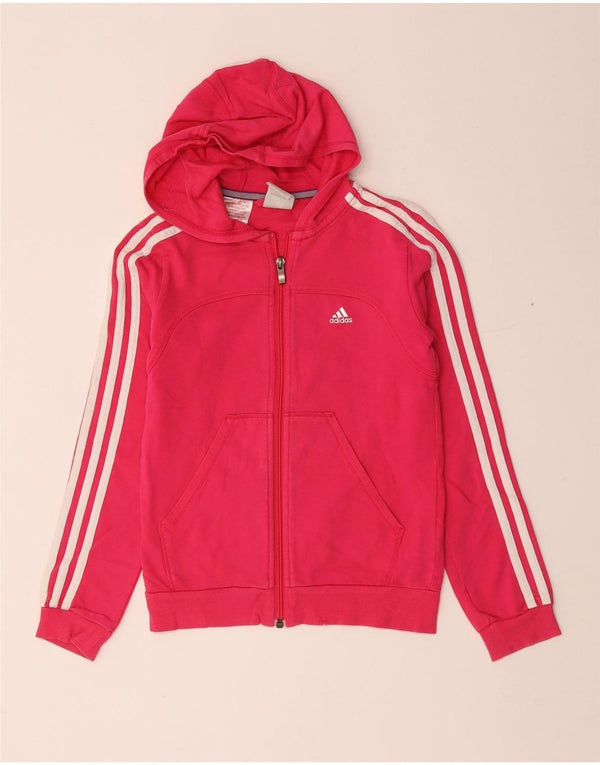Adidas Girls Zip Hoodie Sweater 9-10 Years Pink Cotton