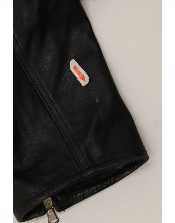 Vintage mujer chaqueta de cuero Reino Unido 14 cuero negro medio