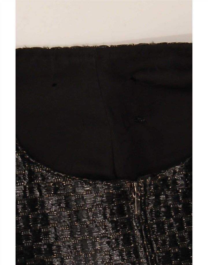 Vintage mujer 3/4 manga Blazer chaqueta Reino Unido 12 medio negro geométrico