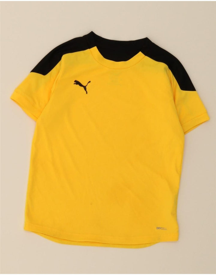 PUMA Boys T-Shirt Top 9-10 Years Medium Yellow Colourblock Polyester Vintage Puma and Second-Hand Puma from Messina Hembry 