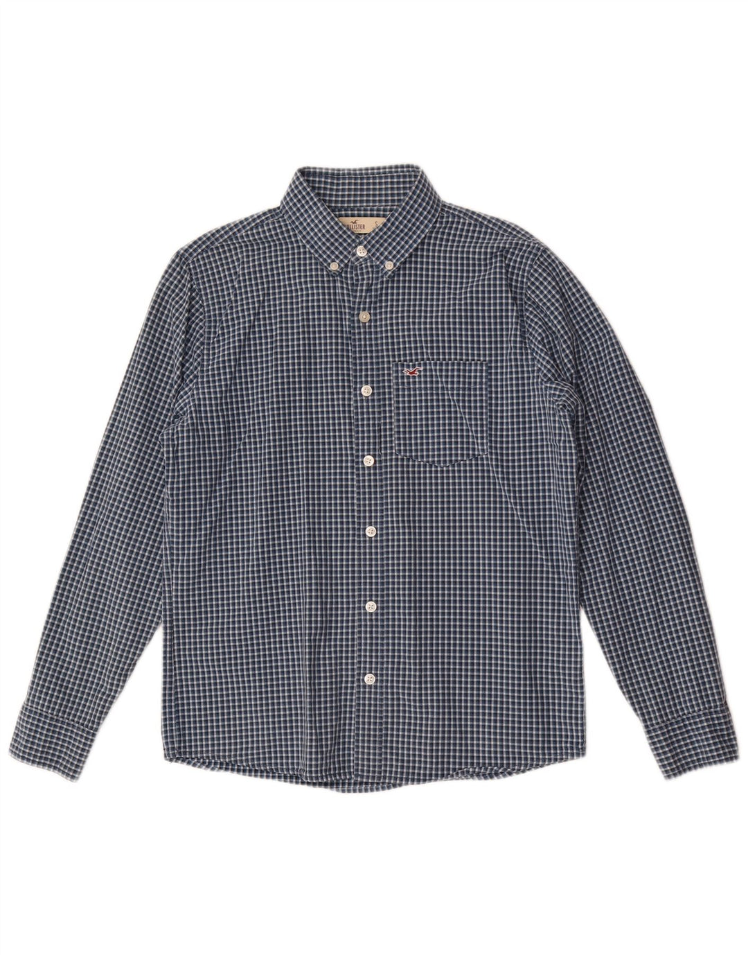 Camisa Hollister Hombre Pequeña Algodón Gingham Azul Marino