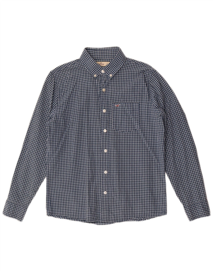 Camisa Hollister Hombre Pequeña Algodón Gingham Azul Marino