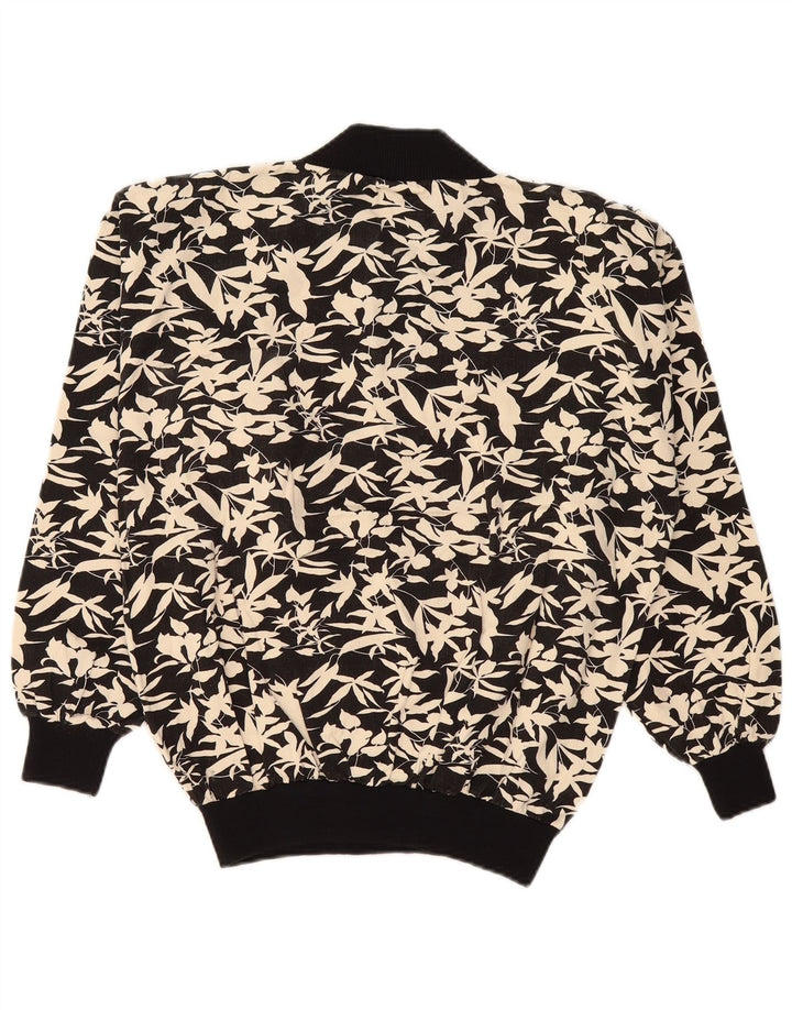 Vintage mujer sudadera jumper Reino Unido 16 grande negro floral