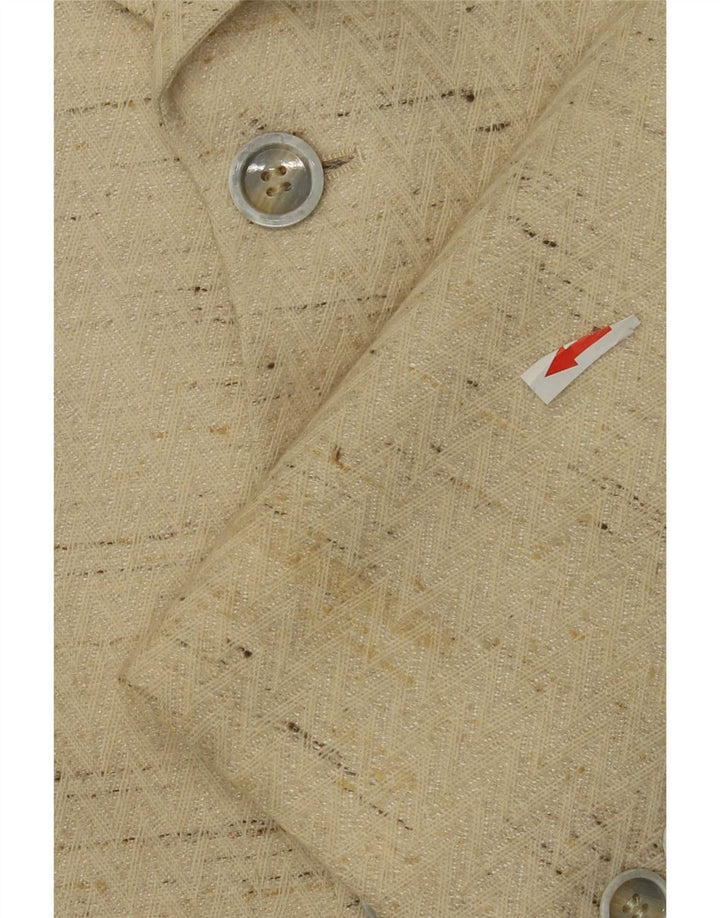 Vintage hombres 3 botones Blazer chaqueta IT 48 medio beige moteado lana virgen