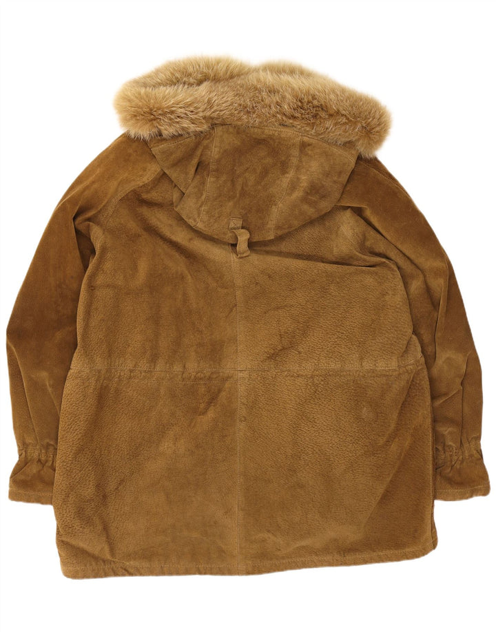 Vintage mujer oversize con capucha ante abrigo EU 44 XL Beige