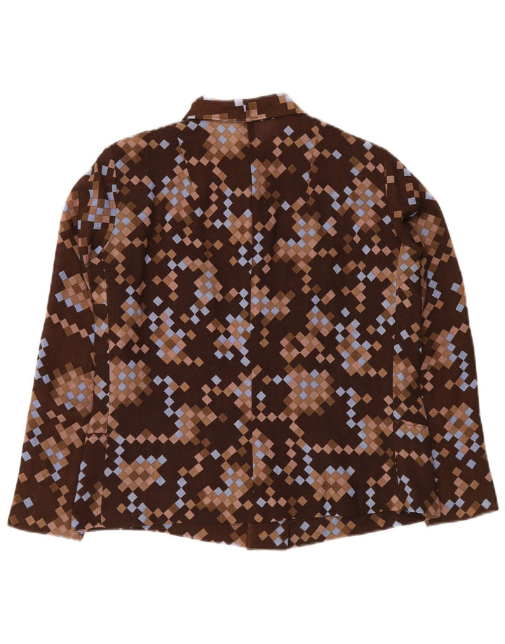 VINTAGE Chaqueta Bomber Mujer Reino Unido 12 Marrón Medio Geométrico