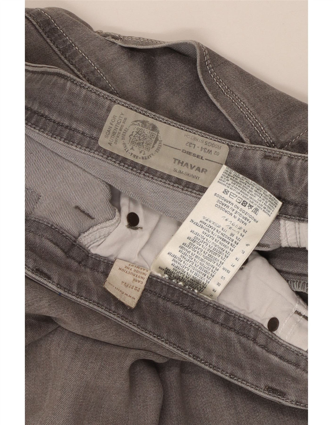 DIESEL Mujer Thavar Slim Skinny Jeans W34 L32 Algodón Gris