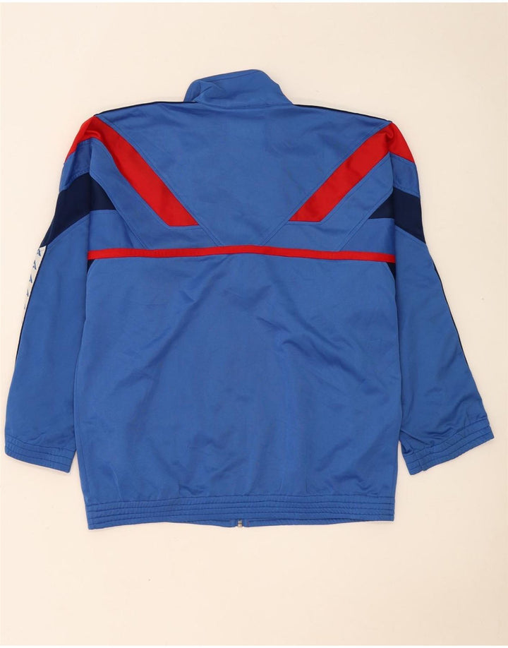 Vintage hombres gráfico chándal top chaqueta medio azul colorblock poliéster