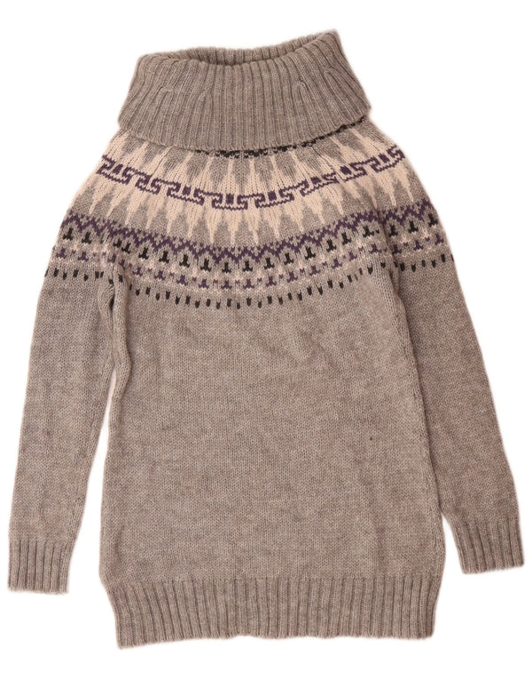 Marks & Spencer Womens Roll Neck Jumper Sweater UK 12 Medium Grey Fair Isle