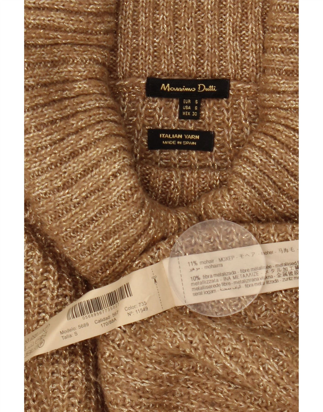 Massimo Dutti Jersey con cuello vuelto para mujer UK 10 Small Beige Moteado