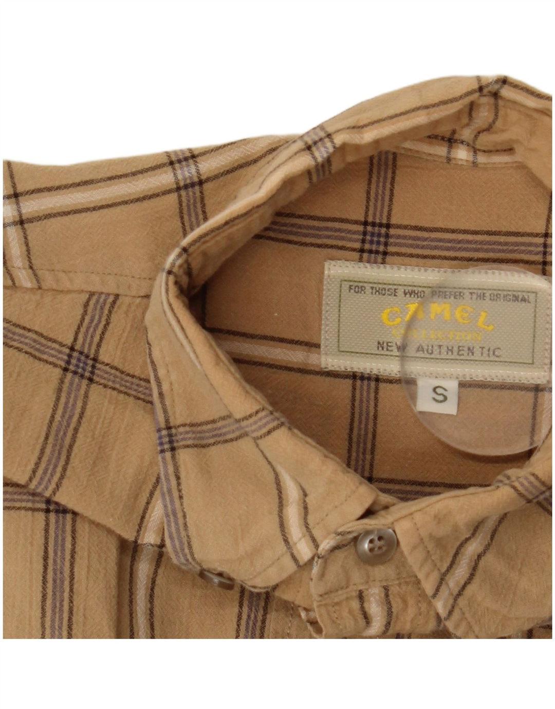 CAMEL Camisa de manga corta para hombre Small Beige Check