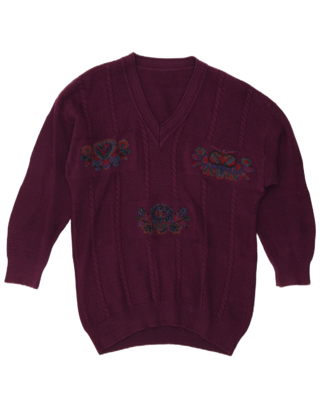 VINTAGE Jersey con cuello en V para hombre XL Púrpura Floral