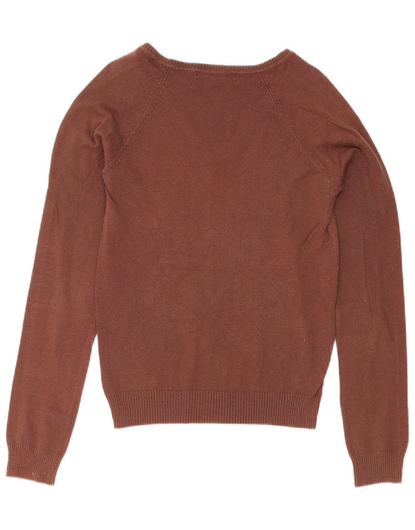 Zara Womens V-Neck Jumper Sweater UK 12 Medium Brown Cotton