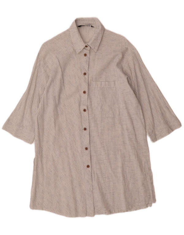 Zara Vestido camisero extragrande con manga 3/4 para mujer UK 6 XS Blanco a rayas