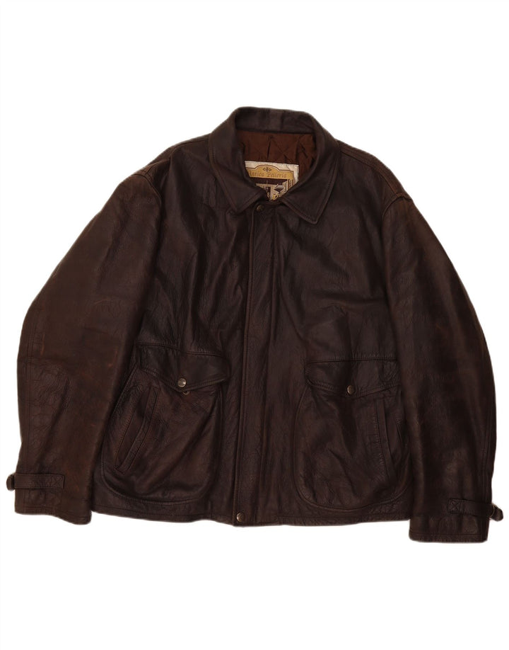 Chaqueta de cuero vintage para hombre Reino Unido 42 XL Marrón