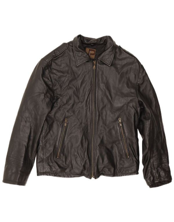 Conbipel Mens Military Leather Jacket IT 48 Medium Black Leather