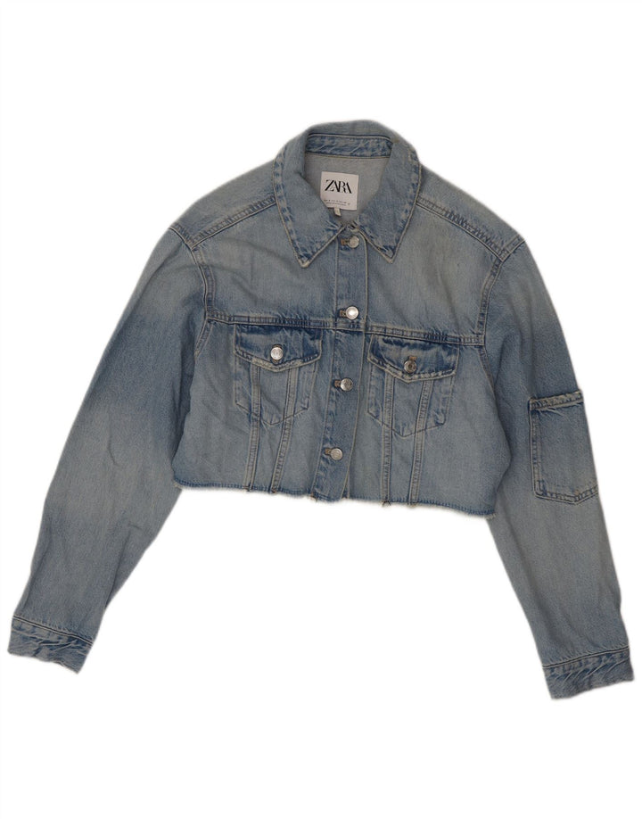 ZARA Chaqueta vaquera corta extragrande para mujer UK 10 Small Blue Cotton