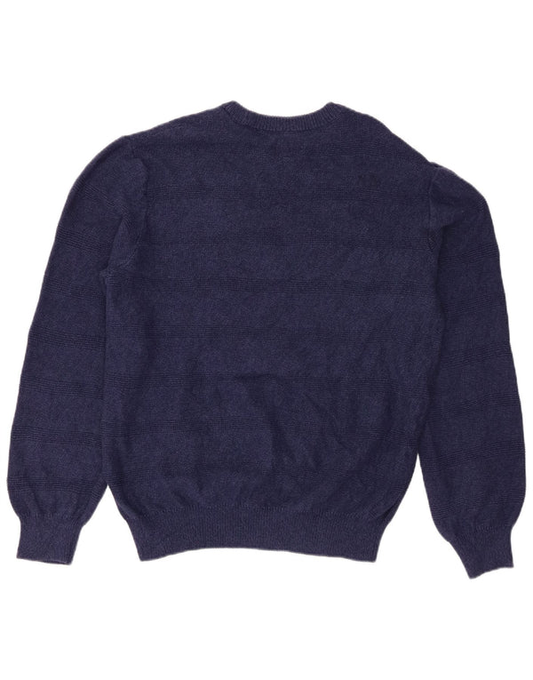 Chaps Suéter tipo jersey con cuello barco para hombre, tamaño mediano, azul marino, a rayas