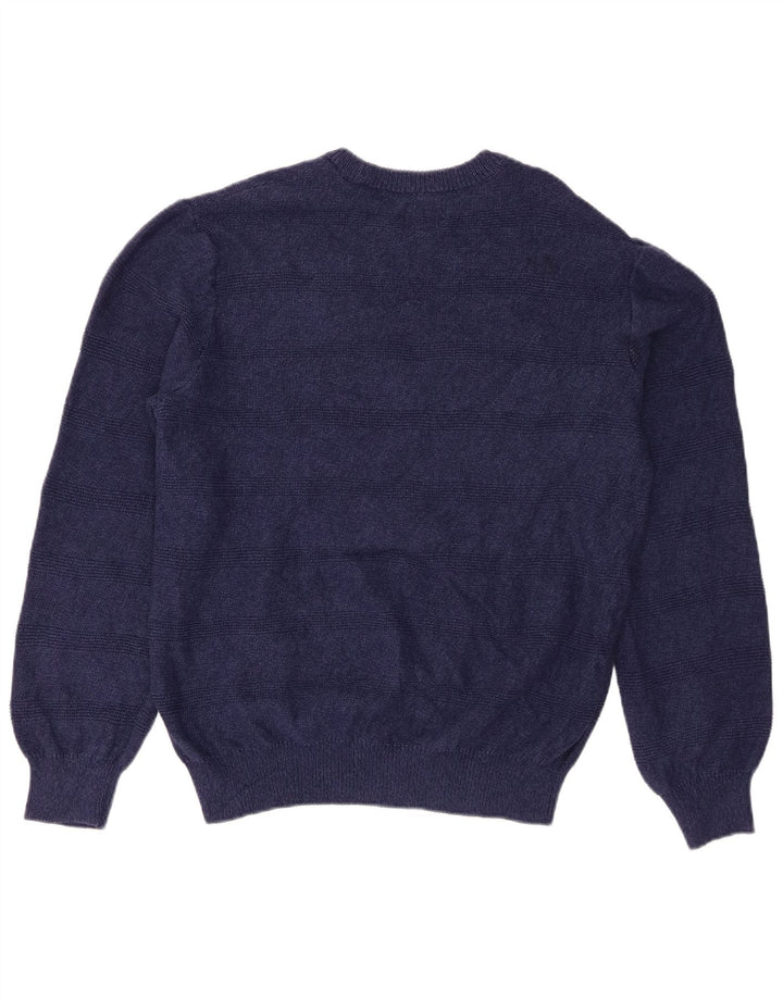 Chaps Suéter tipo jersey con cuello barco para hombre, tamaño mediano, azul marino, a rayas