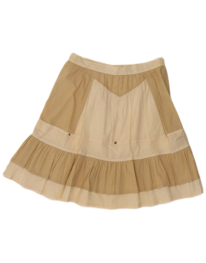 Falda evasé vintage para mujer W25 Bloque de color beige pequeño