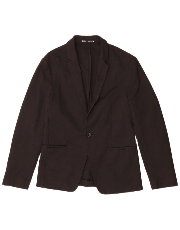 Zara Chaqueta tipo blazer con 1 botón para hombre UK 36 Small Poliéster negro