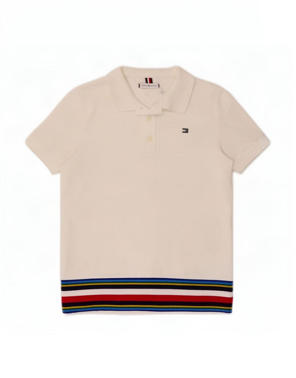 Tommy Hilfiger Polo para mujer UK 10 Small White Stripe Cotton