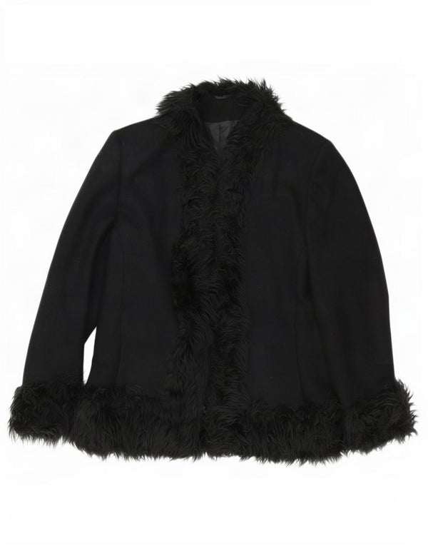 Vintage mujer abierta Blazer chaqueta Reino Unido 18 XL lana negra