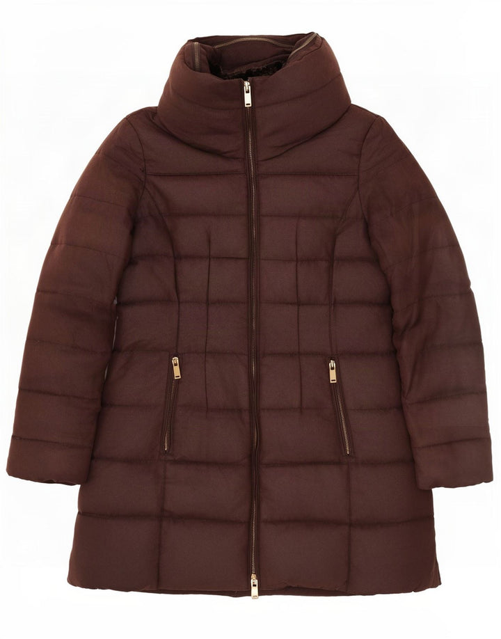 Zara Mujer Chaqueta Acolchada Con Capucha UK 44 Grande Poliéster Marrón