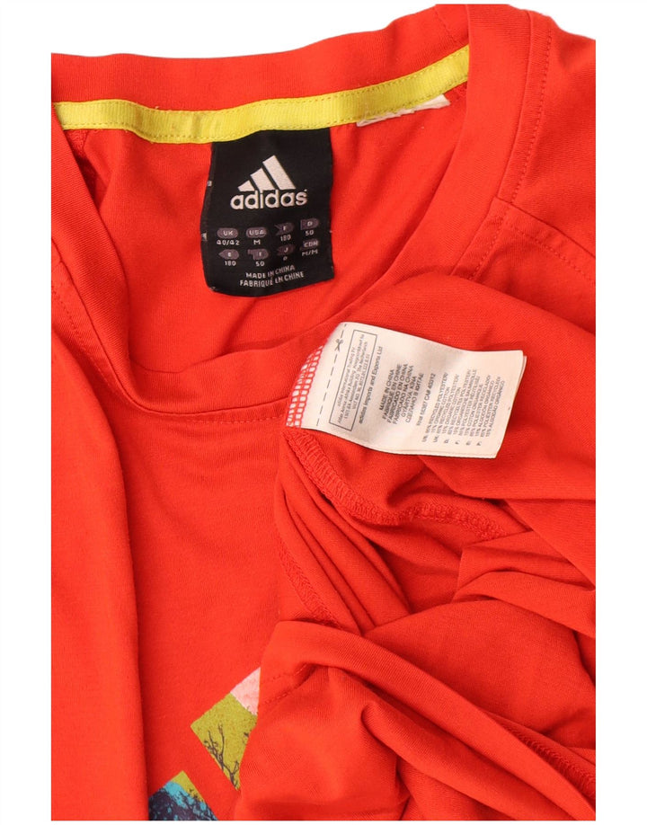 Adidas Hombre Gráfico Top Manga Larga UK 40/42 Medio Rojo Poliéster