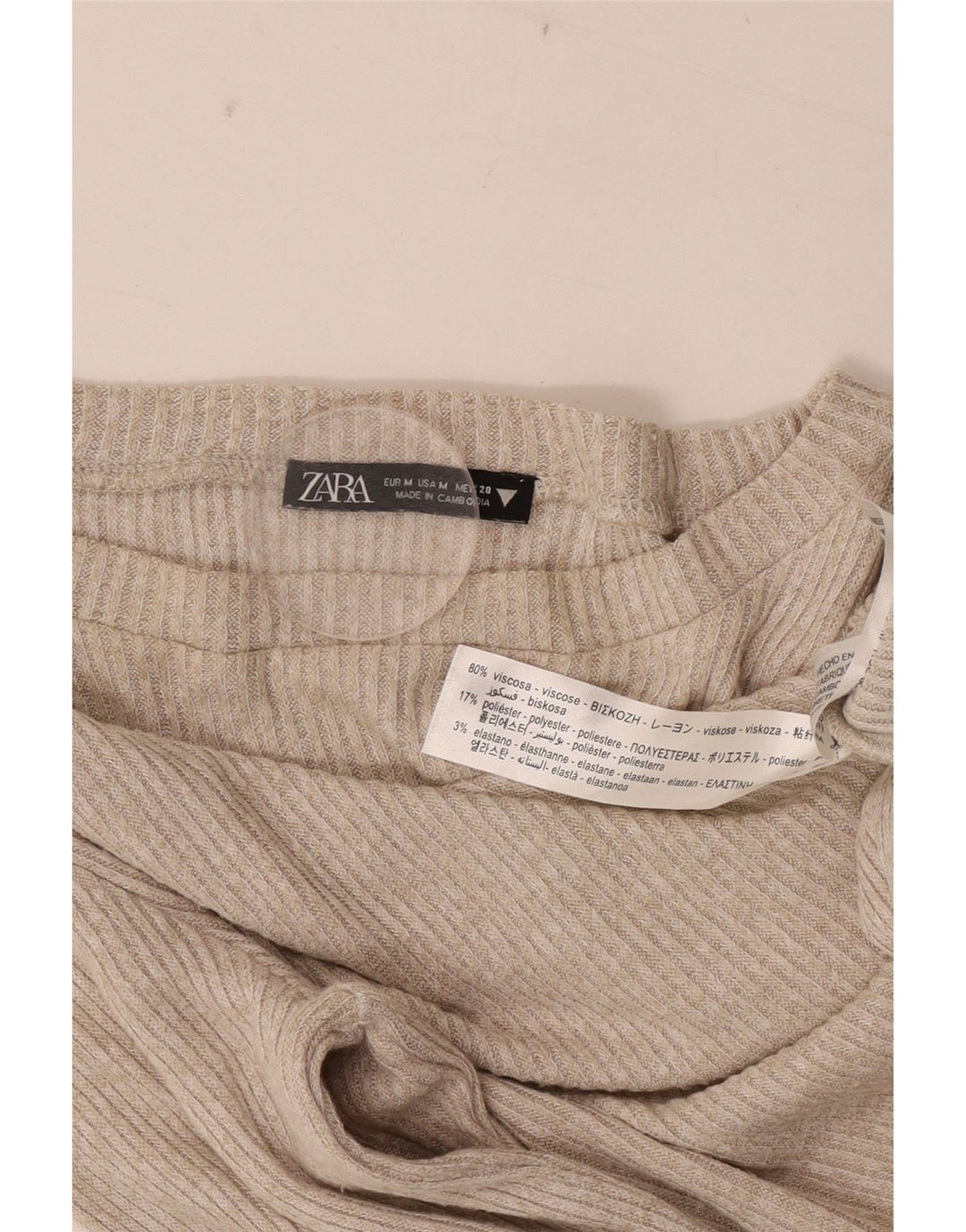 Zara Mujer Top Manga Larga UK 42 Viscosa Beige Medio