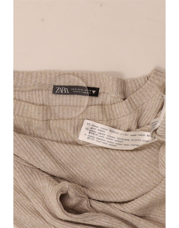 Zara Mujer Top Manga Larga UK 42 Viscosa Beige Medio