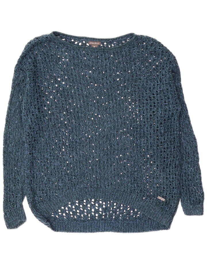 Eddie Bauer Suéter tipo jersey de gran tamaño con cuello barco para mujer UK 14 Medium Navy Blu