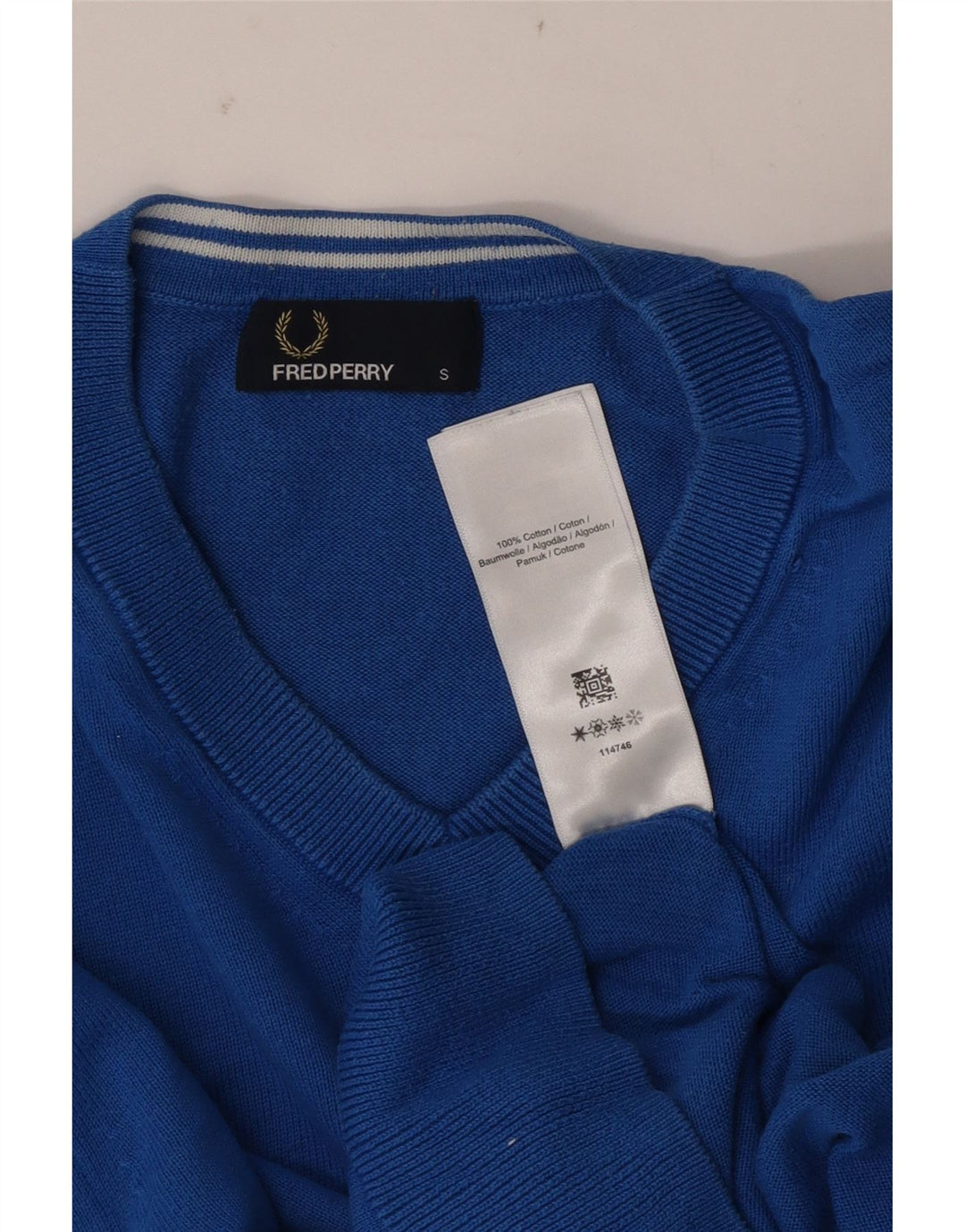 Fred Perry Jersey Con Cuello En V Para Hombre Small Blue Cotton