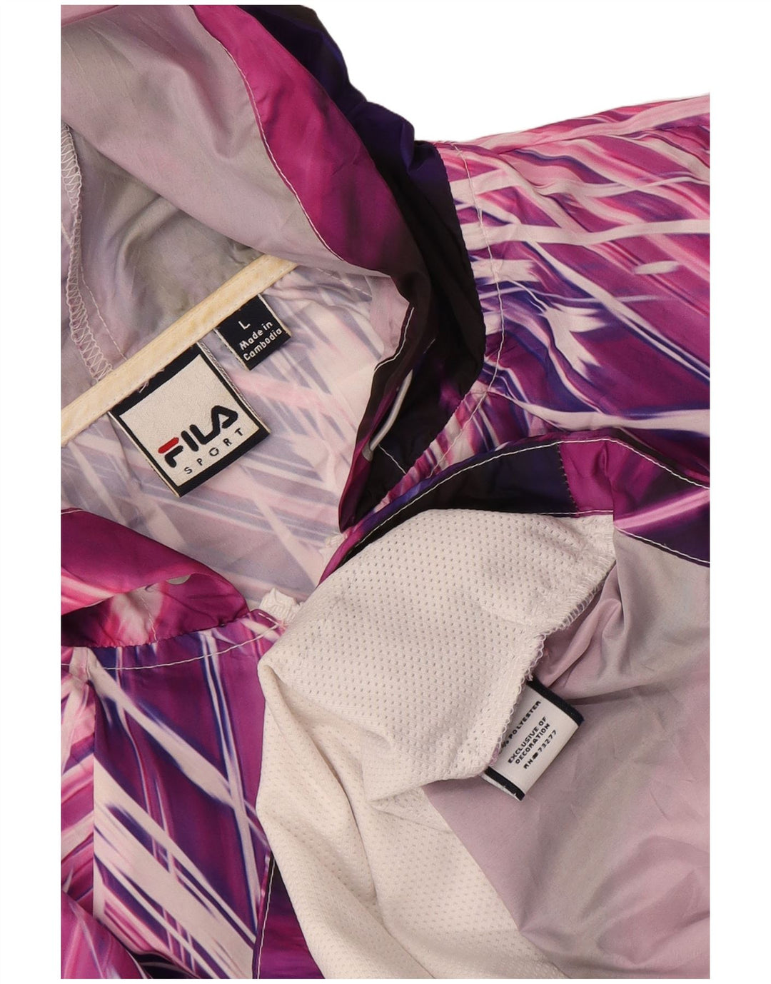 Fila Chaqueta impermeable con capucha para mujer UK 46 Poliéster a rayas multicolor grande