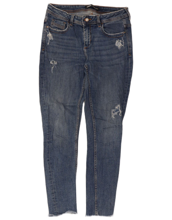 Zara Jeans Ajustados Desgastados para Mujer EU 40 Medium W30 L27 Azul